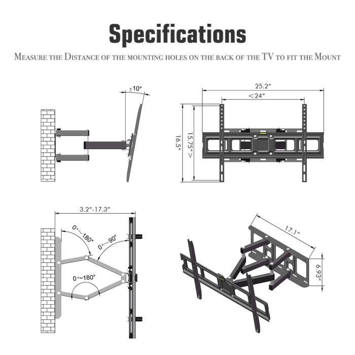 Support mural pour TV - pour TV de 32 - 70 - angle d'inclinaison