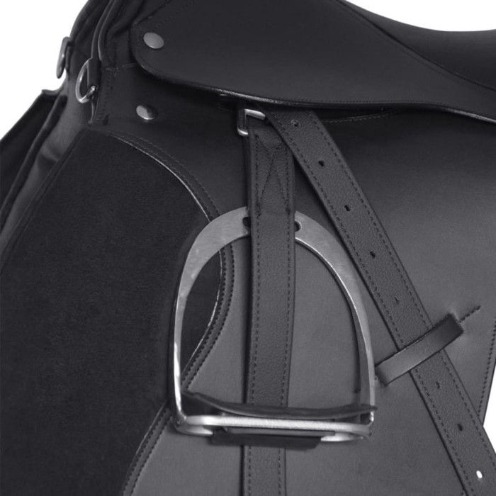 Set De Selle Équitation 16'' En Cuir Véritable – 5 En 1 Avec Étriers, Sangle Et Tapis – Confortable Et Durable, Noir