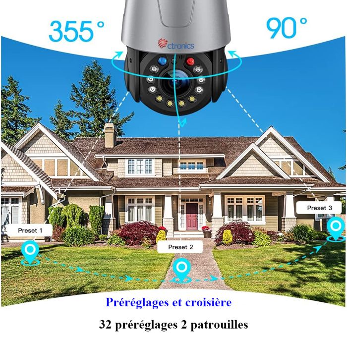 Ctronics 5MP Caméra Surveillance 30X Zoom Optique WiFi Exterieure