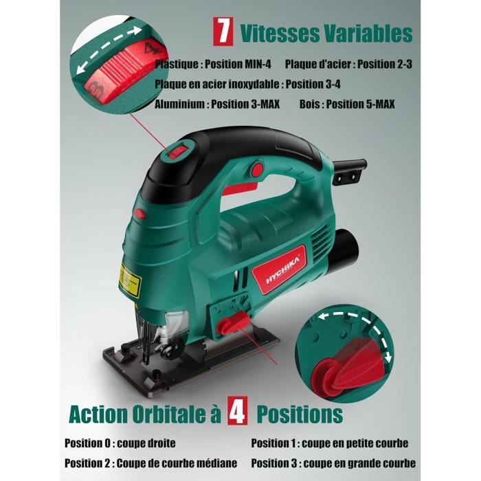 Scie Circulaire Plongeante Hychika Scie Sauteuse 800W,800-3000Spm,6 Vitesses Réglables,4 Modes De Hache Silex