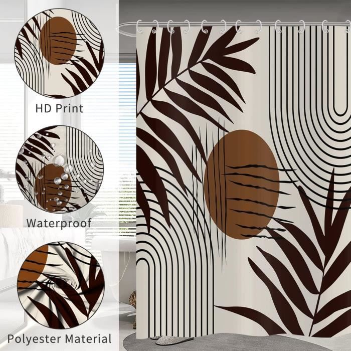 Rideau De Douche Boho 180x200 Cm – Imprimé Montagnes Abstraites – Tissu Polyester étanche – Lavable – 12 œillets Inclus