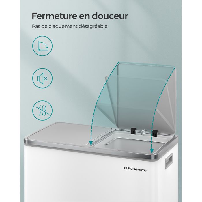 Poubelle Double Compartiment Avec Couvercle Hermétique - Séparation Déchets Secs/humides - Design Compact Blanc