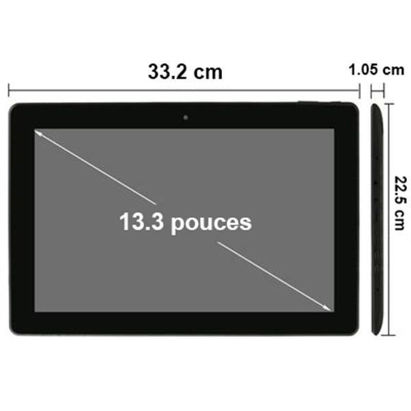 Tablette Tactile 13.3' Android Kitkat Bt Wifi Quad Core Grand Écran 20 Go  Noire Plastique YONIS