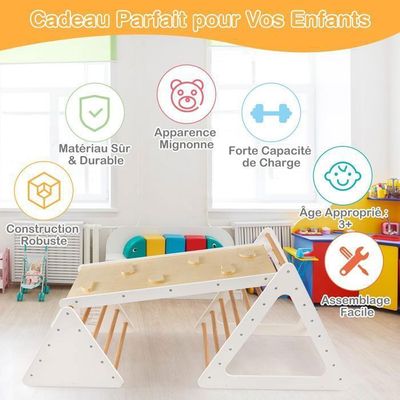 Triangle d'escalade Enfant DREAMADE avec Rampe pour Bebe 1+ Ans, Montessori en Bois Charge 60KG, Exercice d'Équilibre, Jaune - Sport