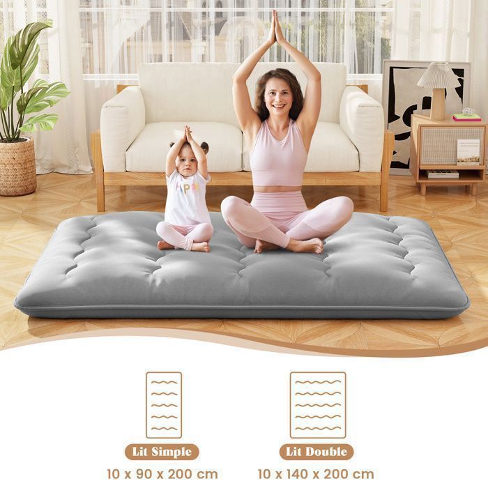 Surmatelas Futon Pour Sol épais 4 Cm Ou 8 Cm - Dimensions 200x220 Cm - Enroulable Et Pliable - Idéal Pour Camping, Dortoir Ou Invité - Tissu Polyester