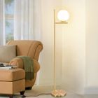 Lampadaire Homefire Industrielle E27 - Métal et Verre Or et Blanc - 25 x 25 x 150 cm - Moderne avec interrupteur au pied