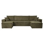 LOUNGITUDE Canapé d'angle FARAH panoramique convertible 6 places en velours côtelé - Vert kaki