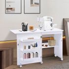 Table de Couture Pliante GIANTEX-Table de Machine à Coudre avec Étagères de Rangement-Bureau avec 5 RoulettesVerrouillables-Blanc