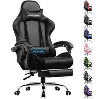 Chaise Gaming Repose Pieds Coussin Lombaire de Massage Fauteuil de Bureau Ergonomique avec Accoudoir Synchronisé (Noir)