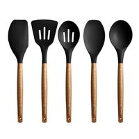 5pcs kit de outils de cuisson Ustensile de cuisine Silicone Noir