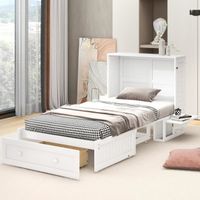 CREAHAPPY Lit escamotable mobile 90x200cm avec tiroirs au bout du lit et petite étagère, lits plateforme convertibles, blanc