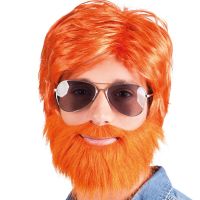 Perruque homme orange avec barbe - PERRUQUE DUDE ORANGE - Accessoire de déguisement