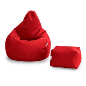 POUF - POIRE Pouf de jeu Loft 25 pour salle de jeux, intérieur et extérieur, fauteuil pouf résistant à l'eau avec repose-pieds, rouge
