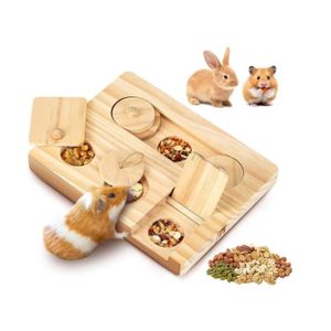 ACCESSOIRE ABRI ANIMAL Jouet de recherche de nourriture pour hamster, cochon d'Inde, 6 en 1, jouet pour hamster en bois, accessoires pour petits animaux