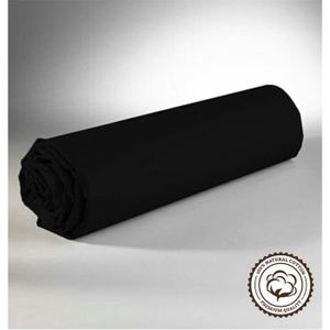 DRAP HOUSSE Drap Housse - Noir -180X200 cm - 100 % Coton-  2 P