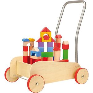 CHARIOT A POUSSER Chariot de marche en bois avec cube éducatif - HAN