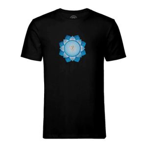 T-SHIRT T-shirt Homme Col Rond Noir Mandala Lotus Bleu Med