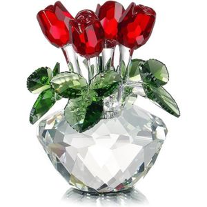 OBJET DÉCORATIF HD HYALINE  DORA Bouquet de Printemps Fleurs en Cristal Rose Rouge Figurine Verre Rose Ornement Presse-papiers eoîte-Cadeau43