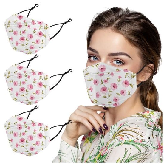 Pack De 5 Masques Réutilisables Lavables En Coton 100% - Taille Adulte Unisexe, 3 Couches, Blanc