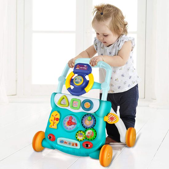 Trotteur Bébé Jouet Premier âge 48x22x34cm - Volant Klaxon, Développe Motricité, Couleur Noir/rouge Sport