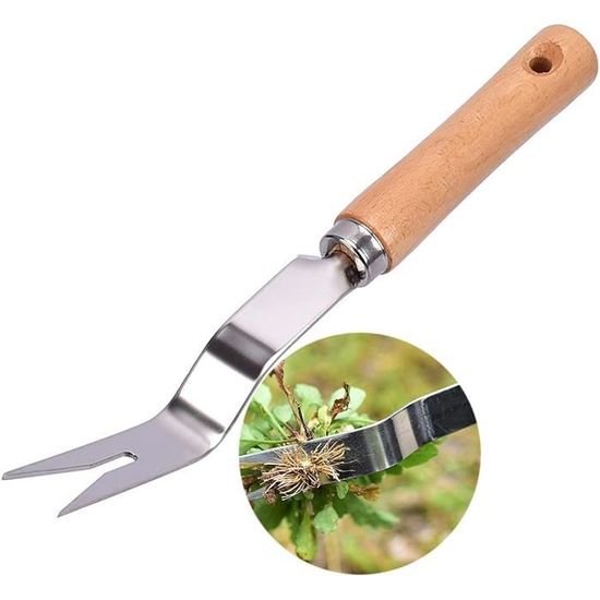 Désherbeur Manuel En Acier Inoxydable Avec Poignée Bois - Extracteur De Mauvaises Herbes En Forme De Y, Longueur 31 Cm - 2