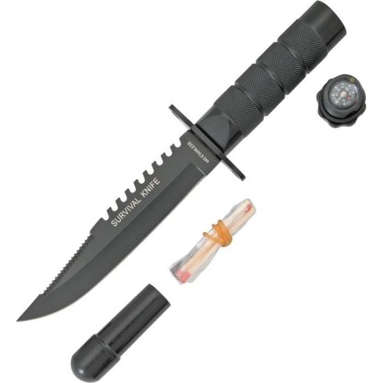 Couteau de Survie Serrated avec boussole Idéal pour Rando - Camping