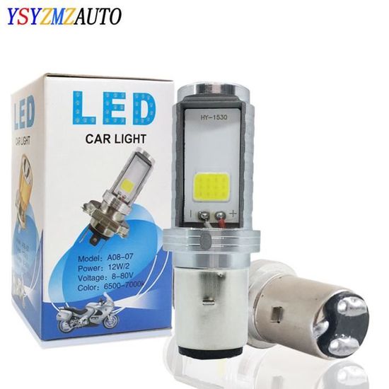2 Ampoules LED Moto BA20D 18W COB - Blanc 6500K, Faisceau Haut/ Bas, 1200 Lumens, Pour Phare Avant