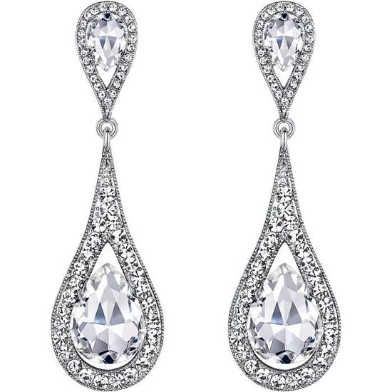 Boucles D'oreilles Pendantes Femme - Cristal Strass Sur Métal Doré - Longueur 5,9 Cm - Cadeau Pour Mère, Amie, Fiancée - 10