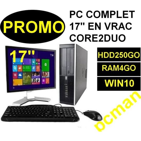 Ordinateur de Bureau complet avec clavier souris écran 17" démarrage - 250 Go HDD - 4 Go RAM -  Windows 10 pro