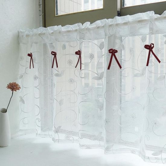 Rideau De Cuisine Court - 2 Panneaux 60x90 Cm | Tissu Polyester Translucide | Pour Fenêtre, Porte, Balcon | Déco Maison Moderne