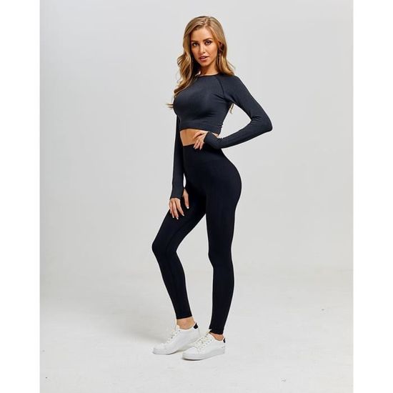Textile Fitness Danse Tenue de Sport femme Fitness costumes tenue de Sport pour femmes vetements de Sport Type Black top pants Blanc Cdiscount Sport