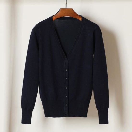 Cardigan Femme Tricoté Col V D.EXTERIOR - Noir/gris Foncé, Taille S, Manches Longues, NEUF Avec étiquette