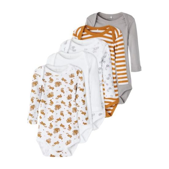 Body Bébé Name It Lot 3 Bodys Sea Foam - Manches Courtes - Imprimé Éléphant - Pour Nouveau-nés Printemps Name It Baby