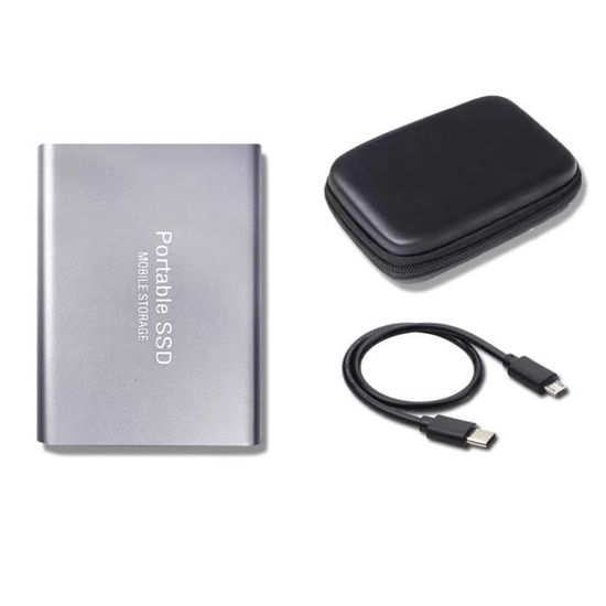 Disque Dur Externe Portable SSD 2 To avec étui de Protection super mini HDD USB 3.1 2TB 75x58x10mm Argent