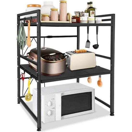 Étagère Support Micro-Ondes 2 Niveaux 57 X 38 X 38 Cm – Blanc Métal Robuste Multifonction Cuisine Gain De Place