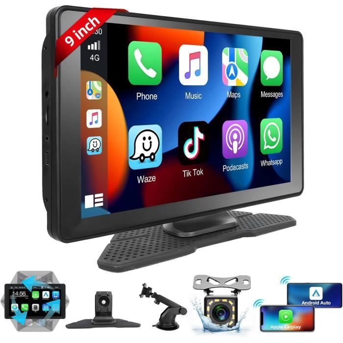 Écran Tactile 10 Pouces Super HD Voiture - Carplay Android Auto Sans Fil, DVR + Caméra AHD, 12-24V