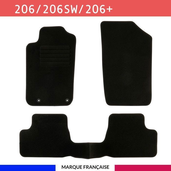 Tapis de voiture - Sur Mesure pour 206 / 206 SW / 206+ (1998 à 2013) - 3 pièces - Tapis de sol antidérapant pour automobile