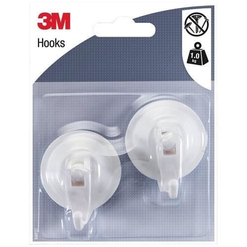 3M Crochet ventouse - Rond - Supporte 1 kg - Blanc - Lot de 2