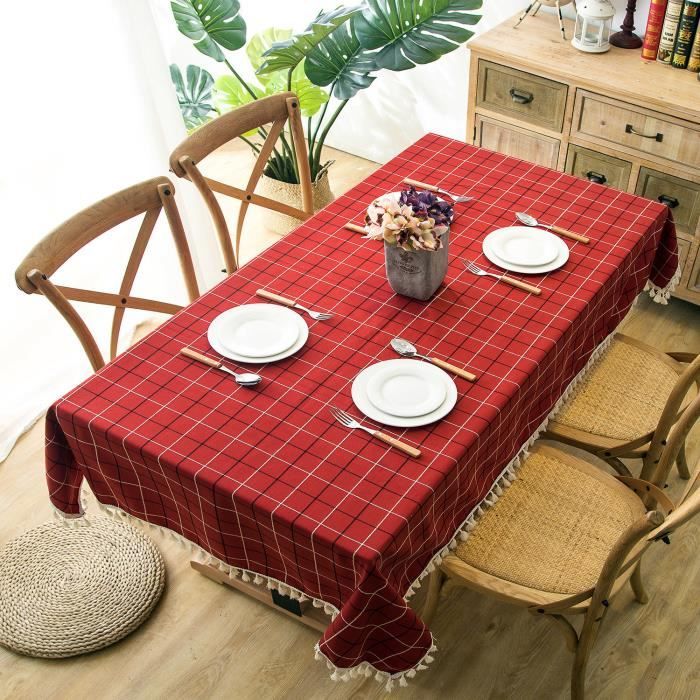 Nappe de Table à Manger Scandinave Polyester Carreaux Rectangulaire Rouge,140x220 cm