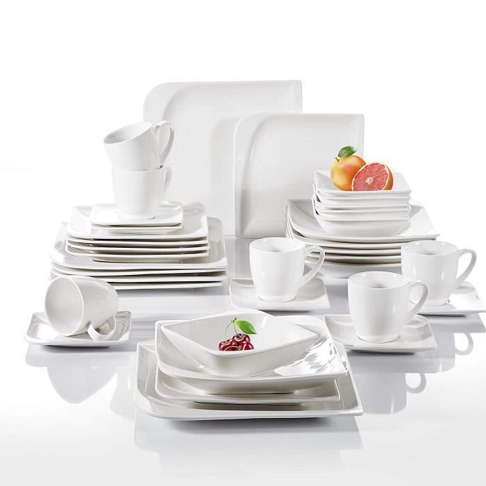 Vancasso Série CLORIS 36pcs Service de Table 6pcs pour Assiettes Plates, à Dessert, Creuse, Tasses à Café, Soucoupes, Bol