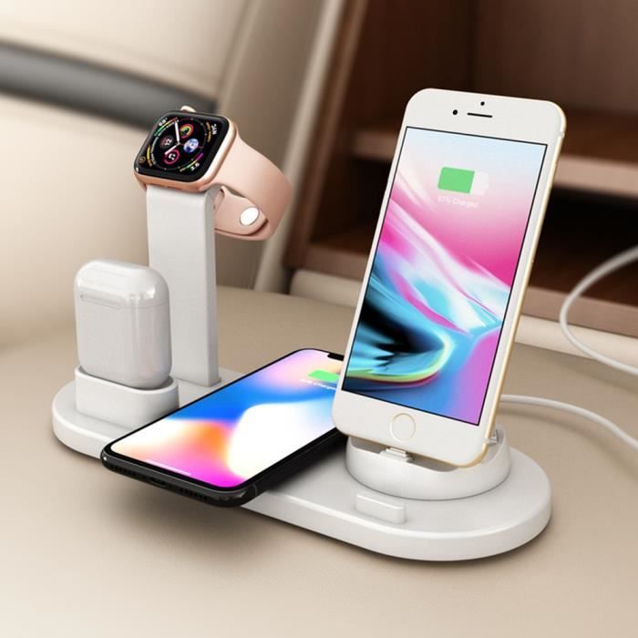 Chargeur sans fil Support de Recharge 4-en-1 pour Montre Apple Airpods Station sans fil Qi de Chargement Rapide iPhone 11 (Pro) Max