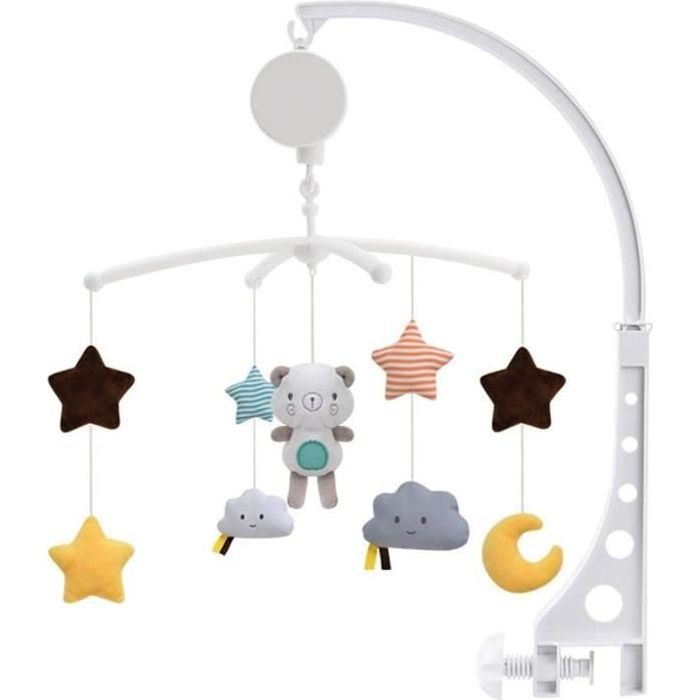 Mobile musical pour lit bébé, poussette rotative chevet cloche hochet jouet avec musique douce pour nouveau-né