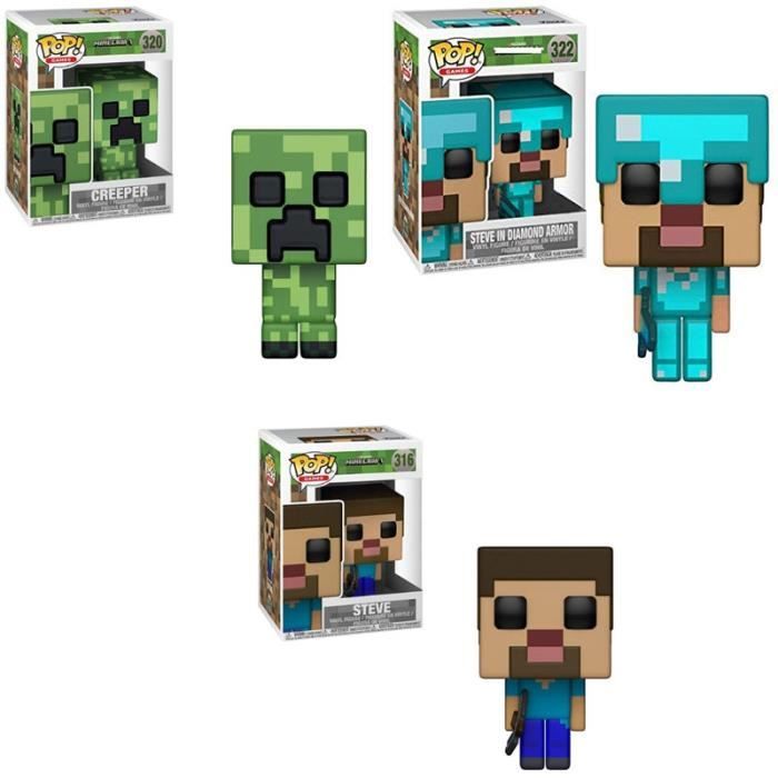 3 pièces FUNKO POP figurine Minecraft-CREEPER STEVE en diamant armure Action Collection modèle jouets pour enfants cadeau de noël