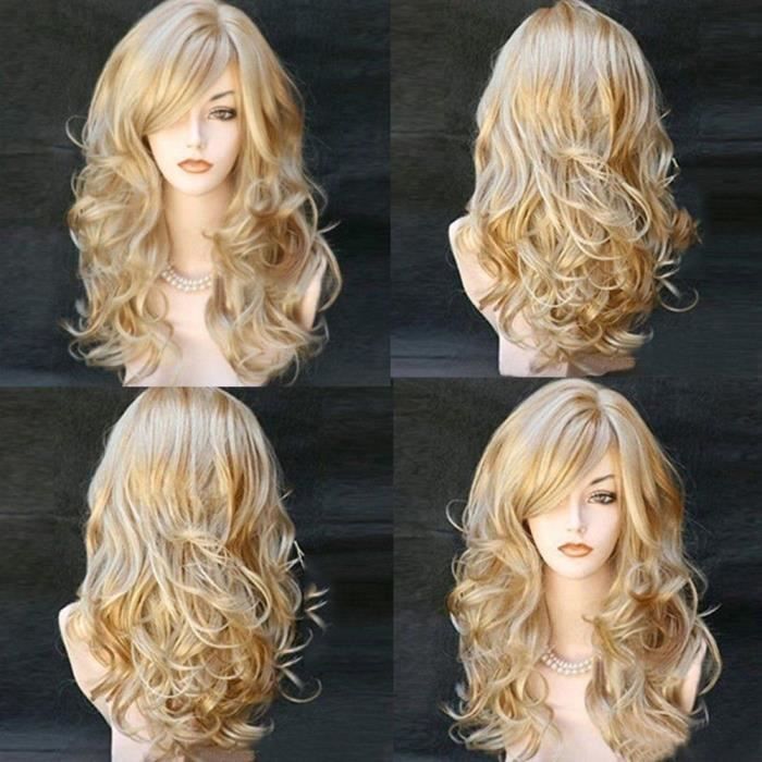 Perruques blondes ondulées bouclés longues perruques de costume de fibre résistantes à la chaleur pour les femmes