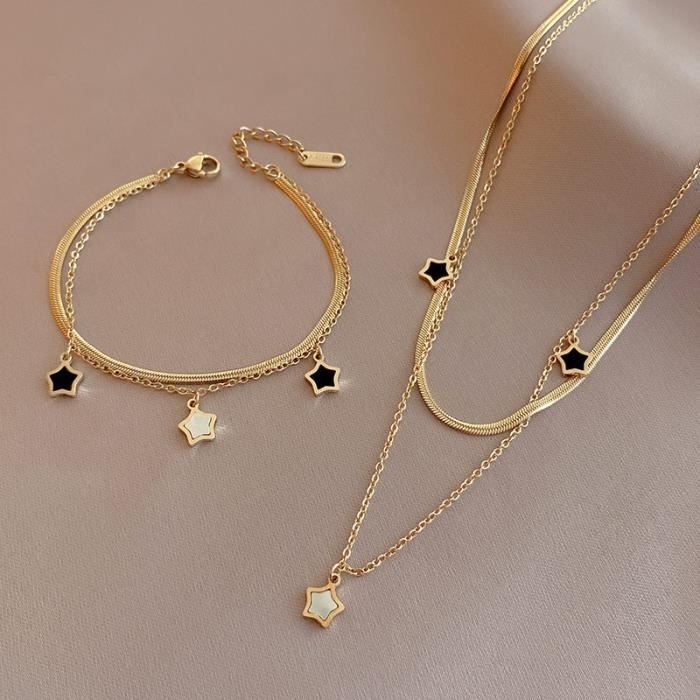 Ensemble de bijoux pour femmes New Pentagram Shell -Chane de clavicule ins haut de gamme de luxe léger + bracelet