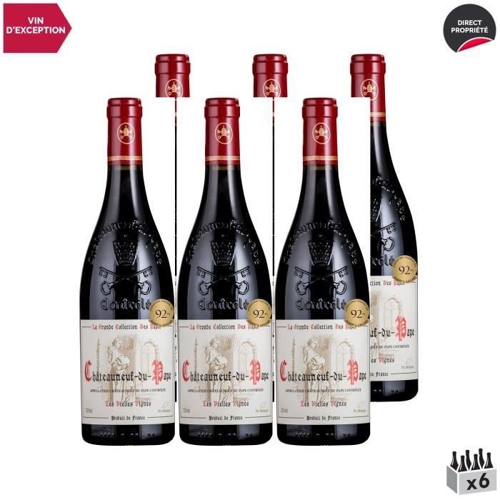 Châteauneuf-du-Pape Cuvée Clément VI Les Vieilles Vignes Rouge 2019 - Lot de 6x75cl - La Grande Collection des Papes - Vin AOC Rouge