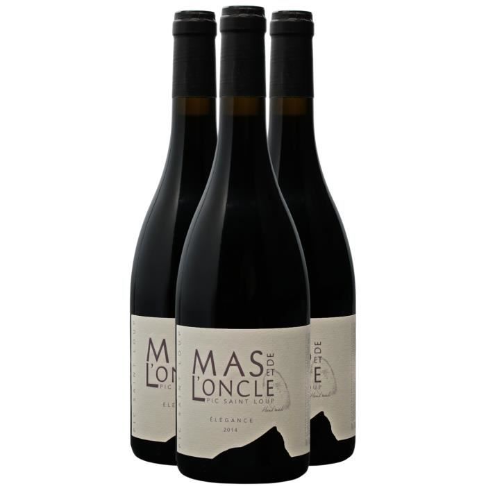 Pic Saint-Loup Cuvée élégance Rouge 2014 - Lot de 3x75cl - Mas de l'Oncle - Vin AOC Rouge du Languedoc - Roussillon