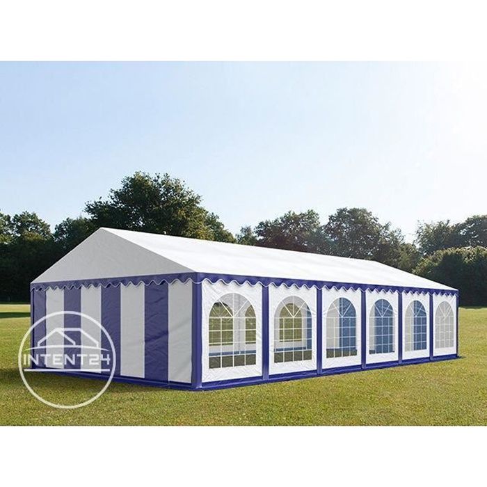 TOOLPORT Barnum 6x12 m, tonnelle chapiteau tente de réception, PVC 500g/m², H. 2 m, bleu-blanc