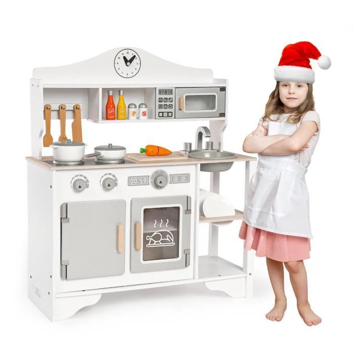 Cuisine en bois blanche pour enfants+Ensemble d'accessoires de cuisine