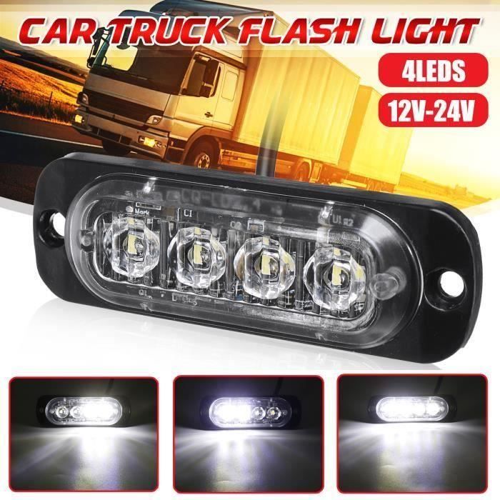12V 24V 4LEDs Lampe de Secours Flash Stroboscopique Pour Voiture Camion Moto Blanc Bo50867